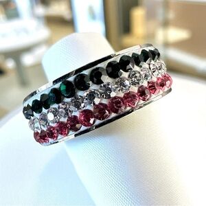 NEW CZ Band Ring Stainless Steel Red Blue Diamond Cubic Zirconia Stones Size 7